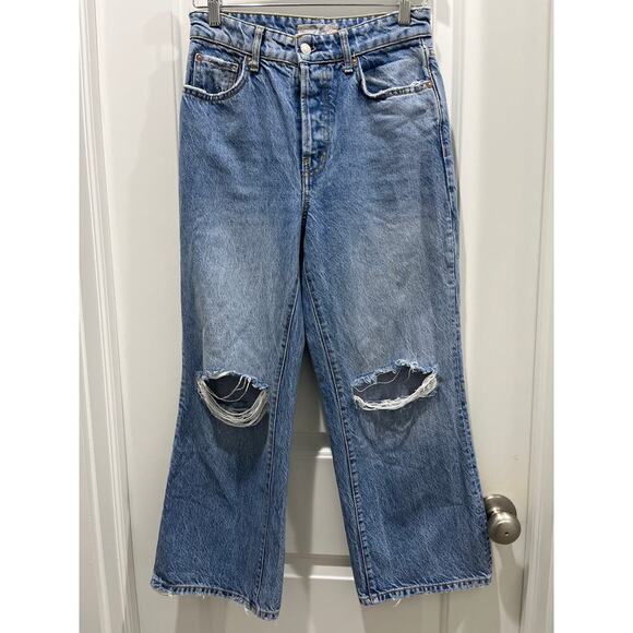 Free People We The Free Ranger Wide Leg Cropped Ripped Jeans, Sky Sz 26 - Picture 2 of 8